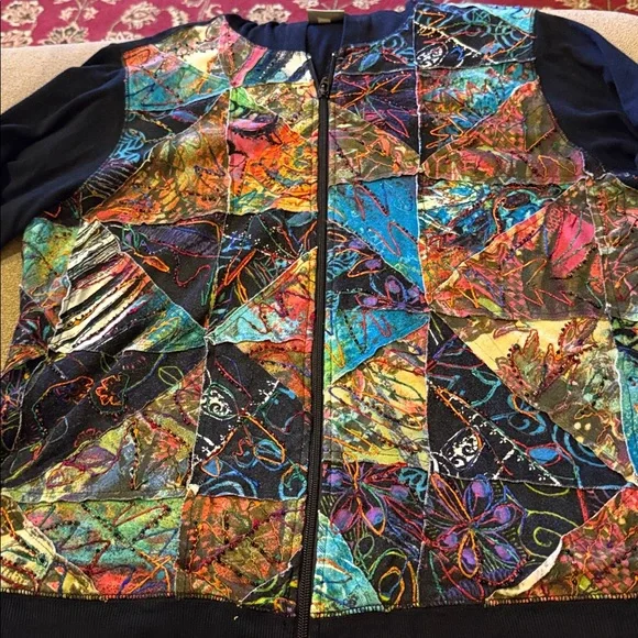 Chico’s Beaded Hoodie Zip Up Long Sleeve Jacket Size 2 (TD)